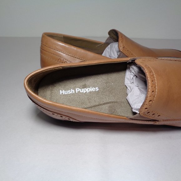 Hush Puppies Size 11.5 Wide SHEPSKY SLIP ON Tan Leather Loafers New Men\'s Shoes